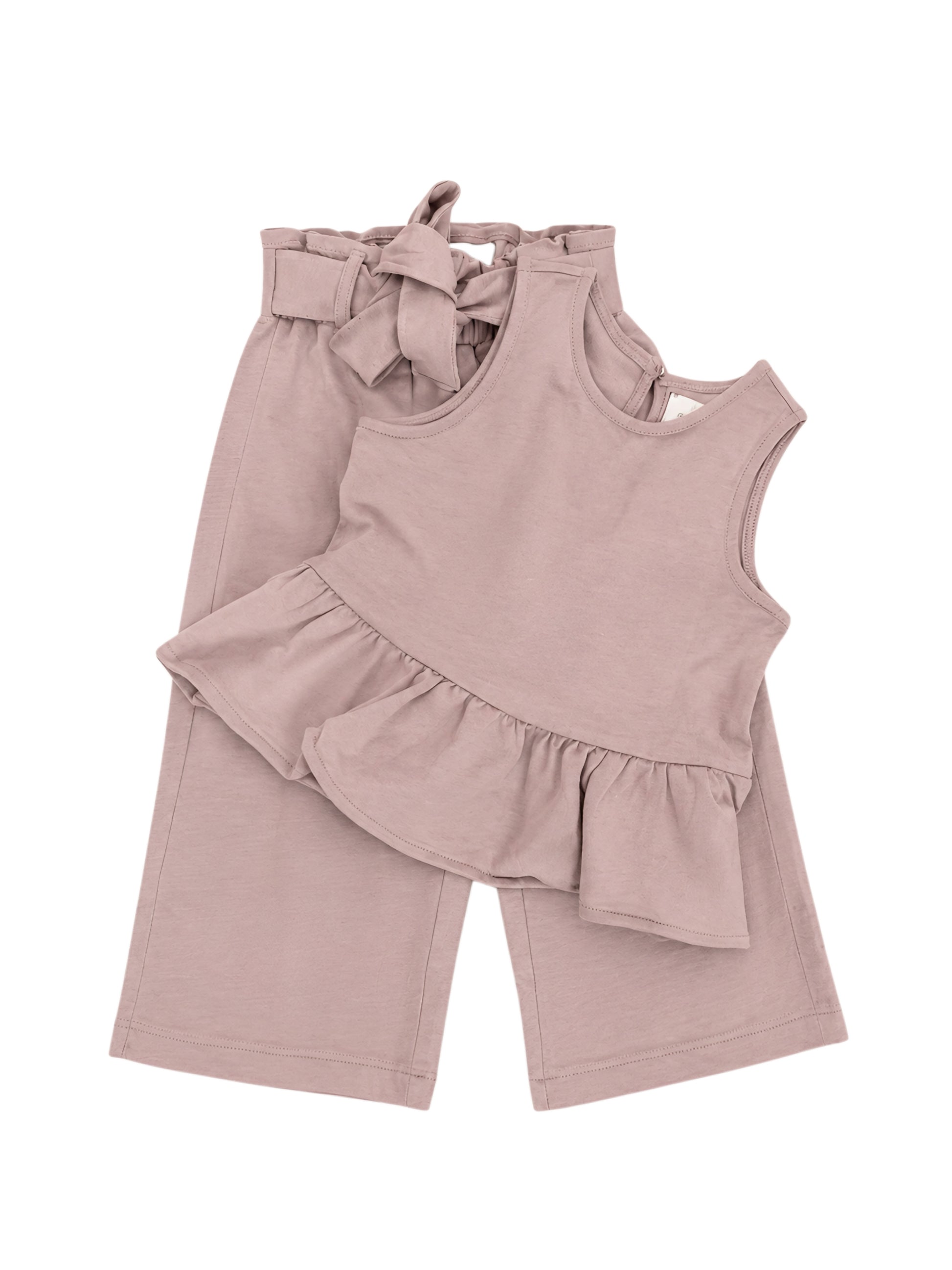 Pudra peplum kız çocuk takımı ön görünüm.