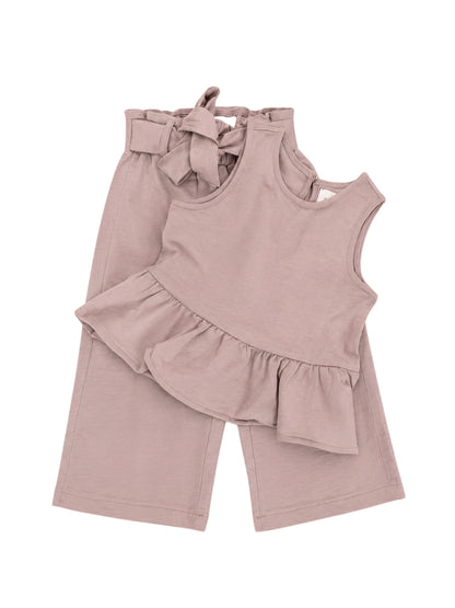 Pudra peplum kız çocuk takımı ön görünüm.
