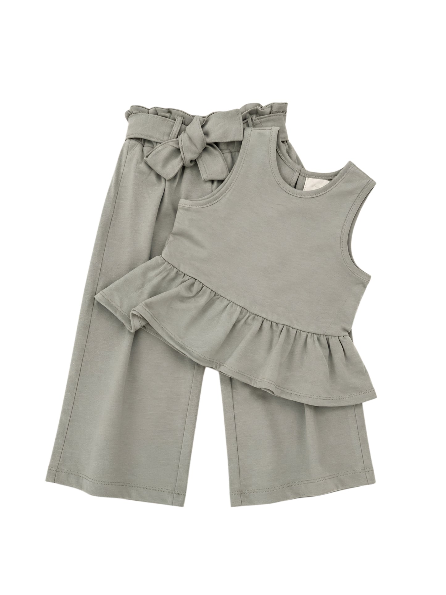 Zeytin yeşili peplum kız çocuk takımı ön görünüm.